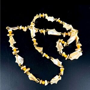VTG Beaded Shell Necklace Peach Cream Pearlescent 28” Stunning Estate Piece #182